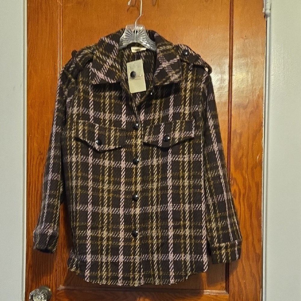 Eesome Plaid Brown & Pink Shacket - Size Small